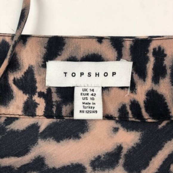 TOPSHOP Mini Slip Dress size 10 Brown Black Leopard Animal Print side cinch - Picture 9 of 10
